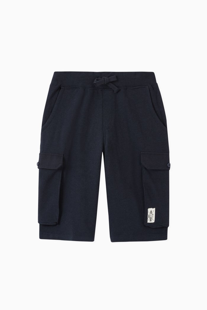 

Long Cargo Sweat Shorts in Organic Cotton, Blue