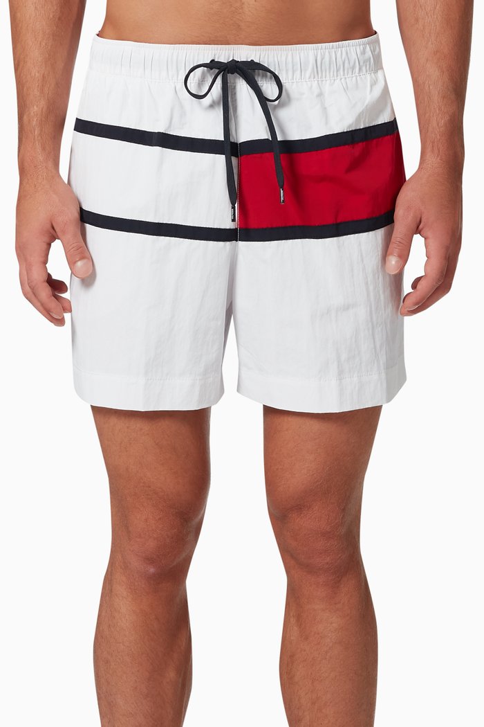 

Flag Mid Length Swim Shorts in Recycled Nylon, White