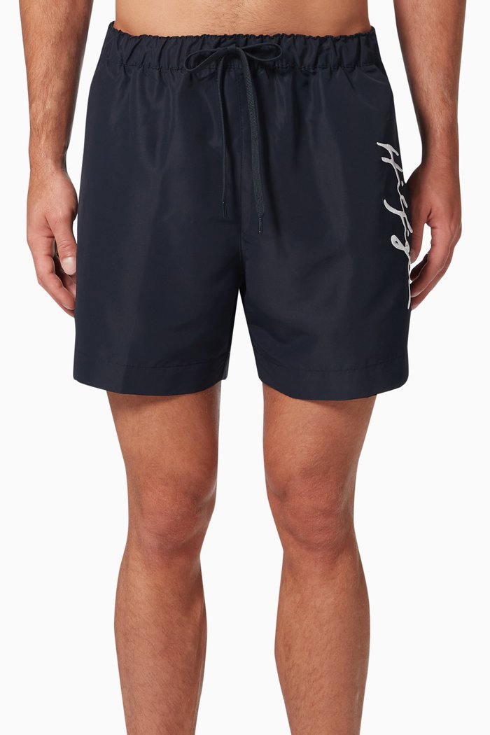 

Signature Logo Mid Length Swim Shorts in Recycled Nylon, Blue