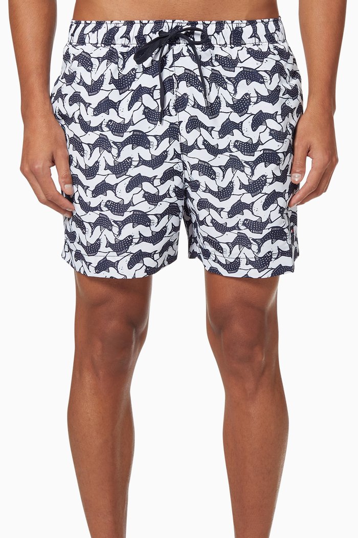 

Tropical Mid-Length Swim Shorts, Black