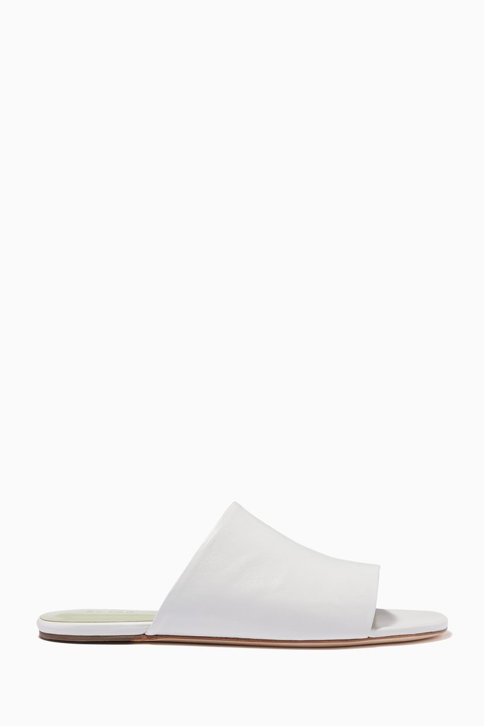 

Baba Flat Slides in Creased Leather, White