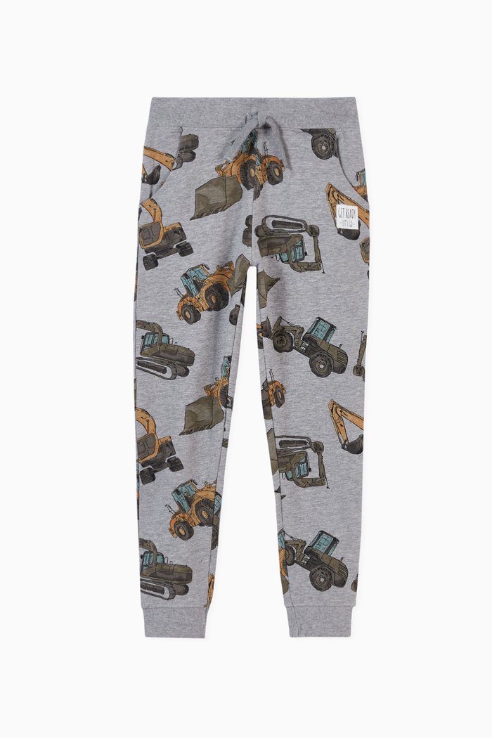 Construction Print Sweatpants in Stretch Organic Cotton, Grey