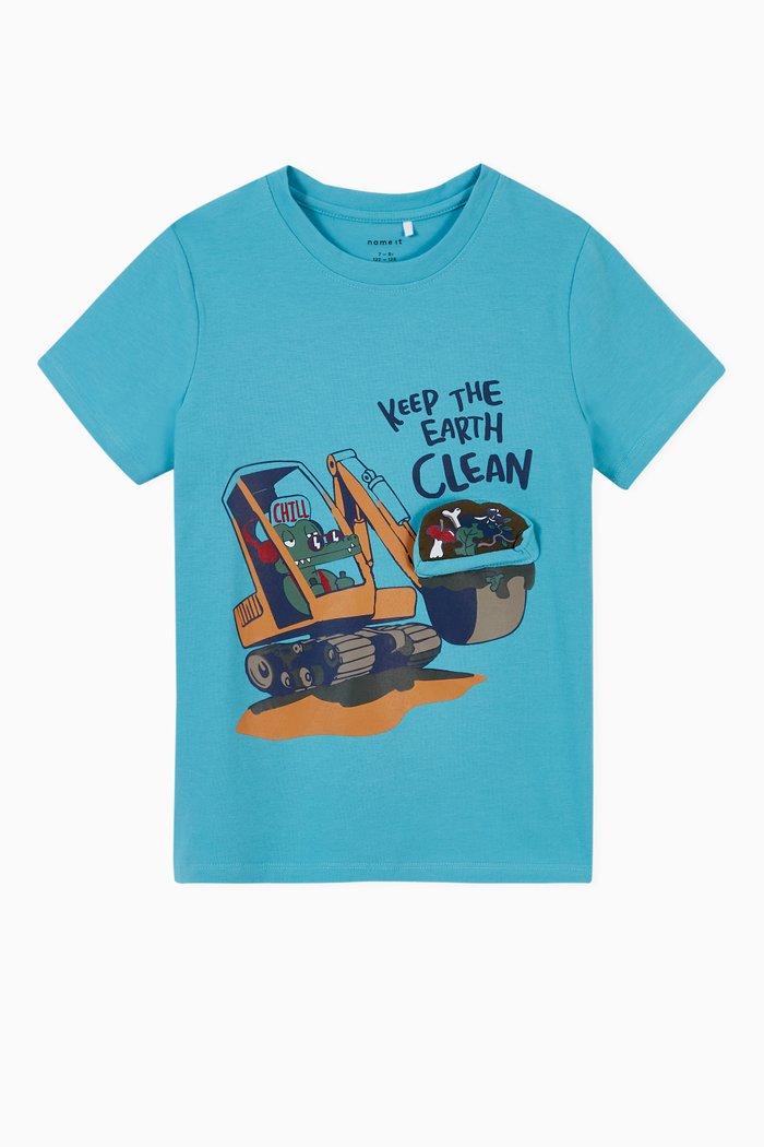 Graphic T-shirt in Stretch Organic Cotton, Blue