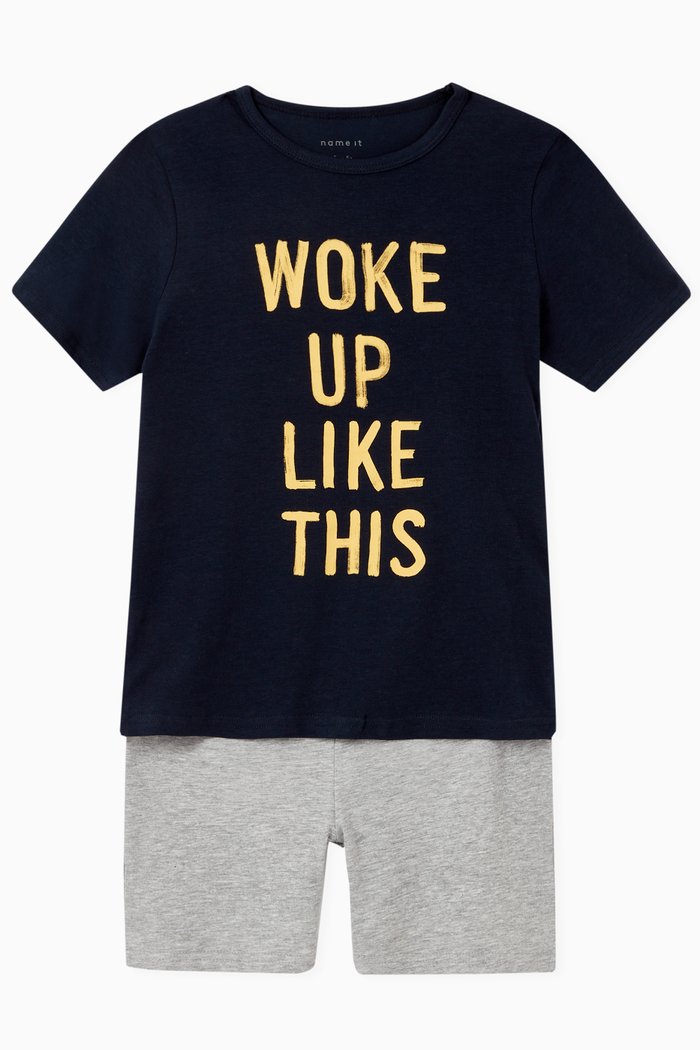 

Woke Up Like This T-shirt & Shorts in Cotton Jersey, Blue