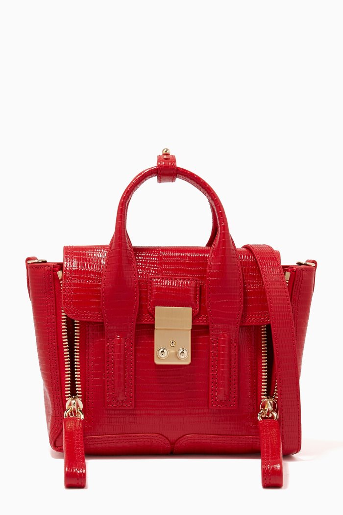 

Pashli Mini Satchel in Lizard-embossed Patent Leather, Red