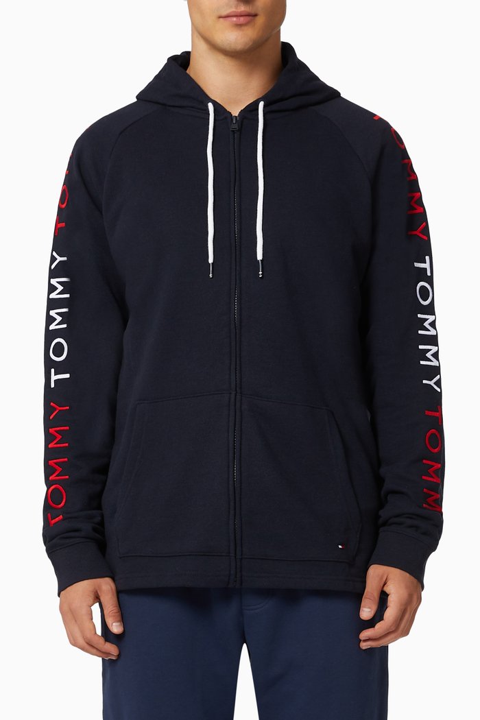 

Logo Zip Hoodie in Cotton Blend, Blue