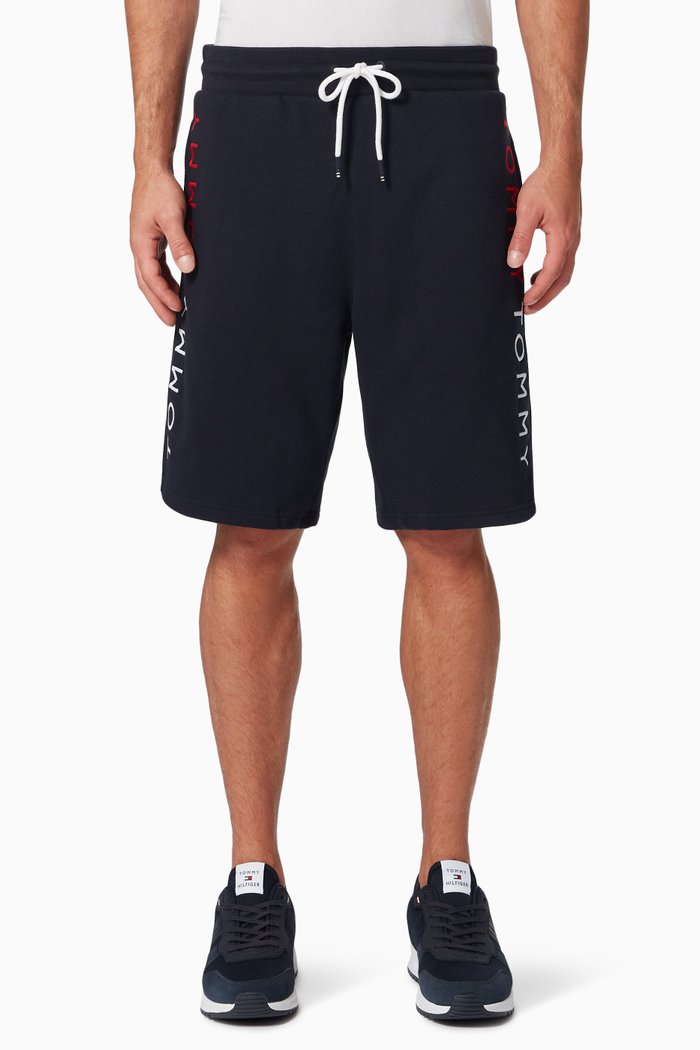 

Logo Embroidery Track Shorts in Cotton Blend, Blue