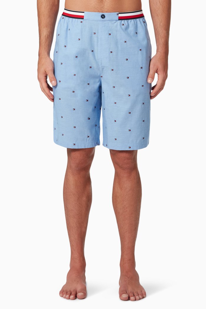 Flag Embroidery Shorts in Organic Cotton, Blue
