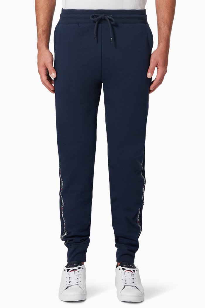 

Logo Tape Joggers in Organic Cotton Blend, Blue