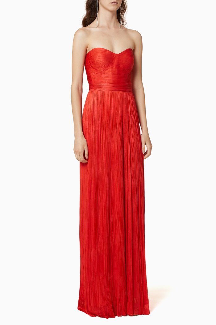 Metallic Silk Tulle Gown, Red