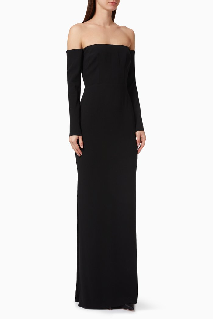 

Delaine Column Gown in Satin Crepe, Black