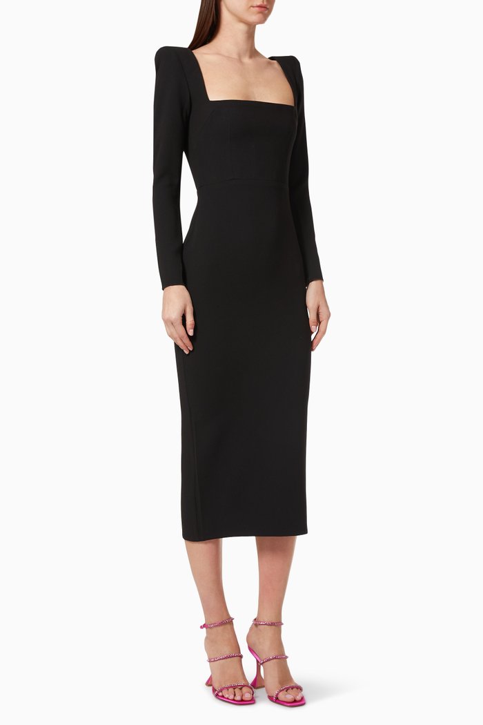 Baird Portrait Dress in Crepe, Black