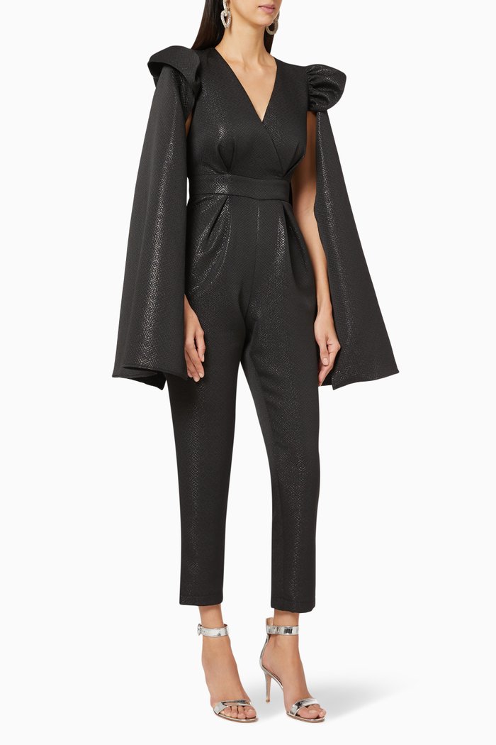 

Jacquard Belted Jumpsuit, Black