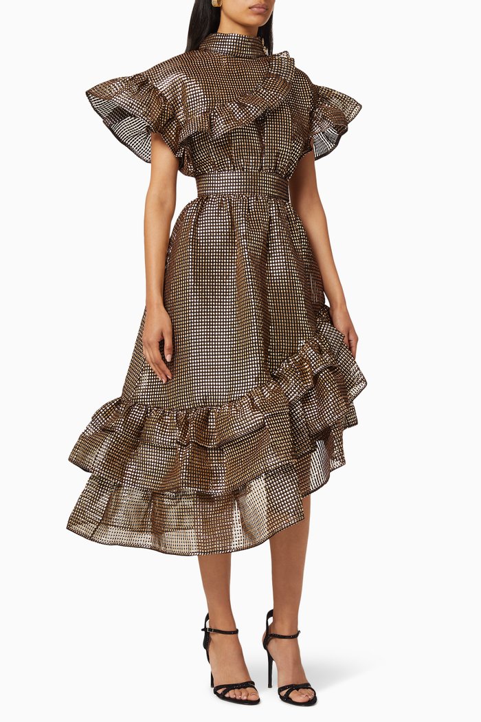 

Frill Belted Dress, Gold