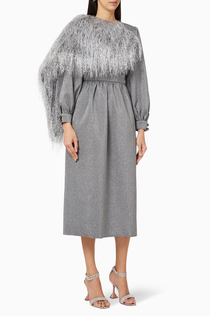 

Fringe Cape Dress, Silver