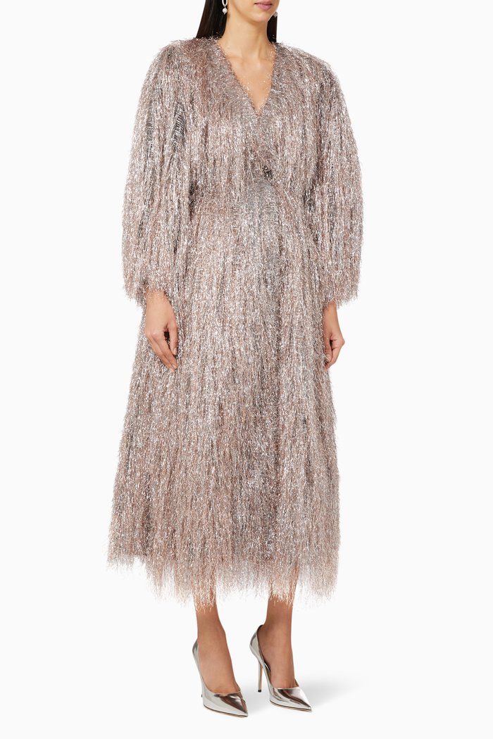 

Fringe Wrap Dress, Gold