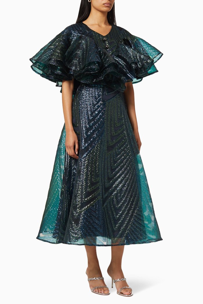 Frill Textured Dress, Green