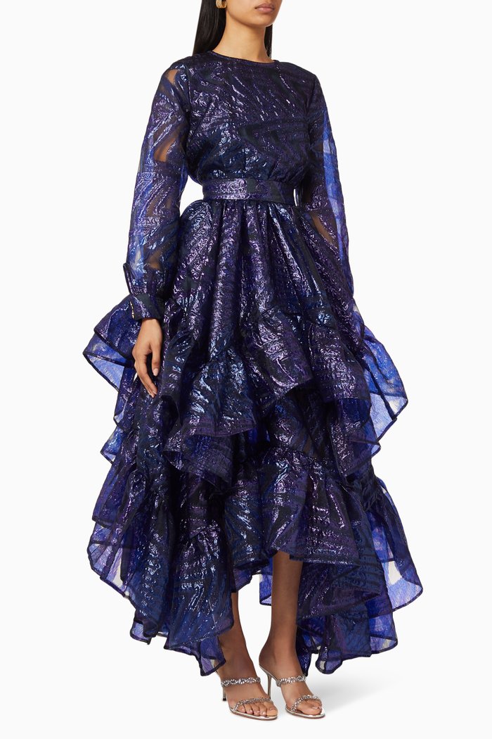 Asymmetric Frill Dress, Purple