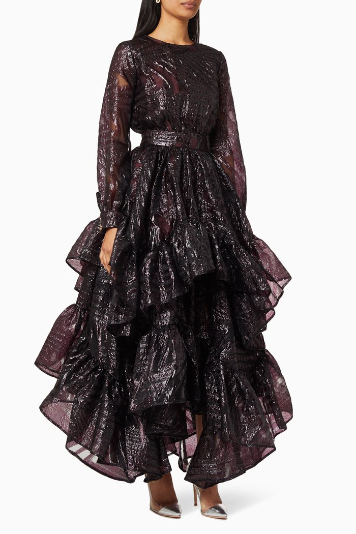 

Asymmetric Frill Dress, Burgundy