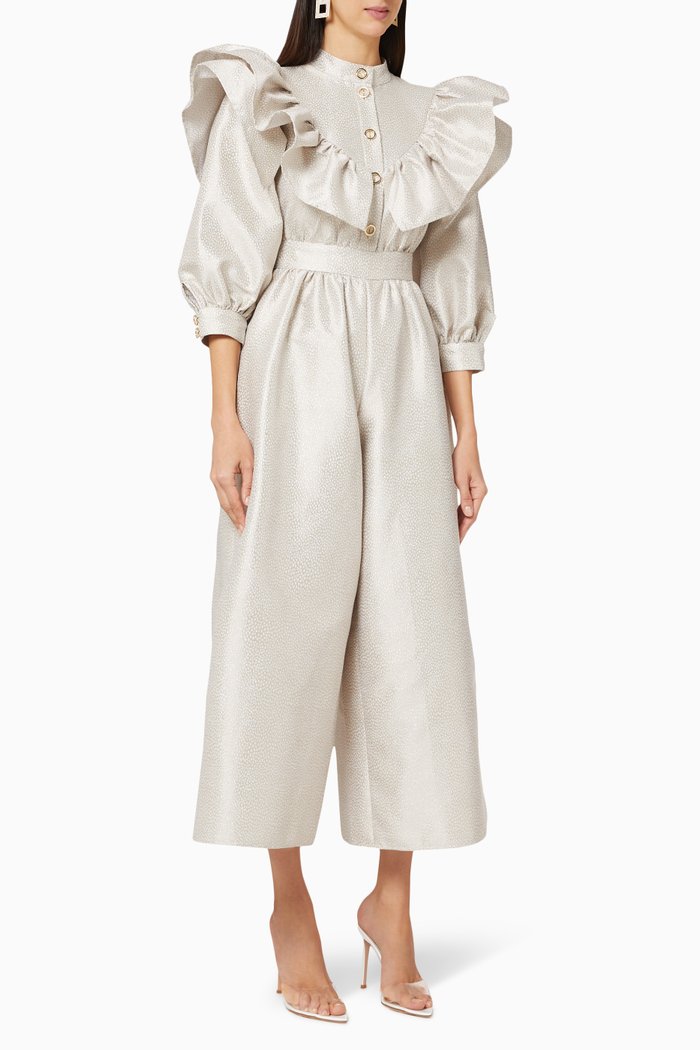 

Frill Jacquard Jumpsuit, Silver