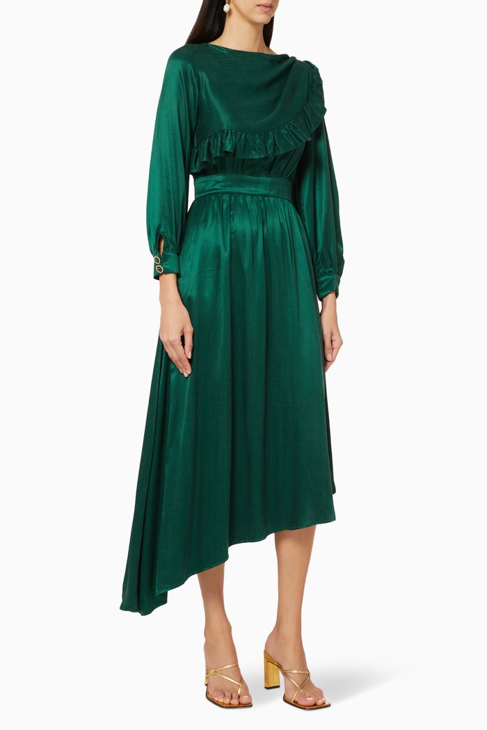 

Asymmetrical Frill Dress, Green