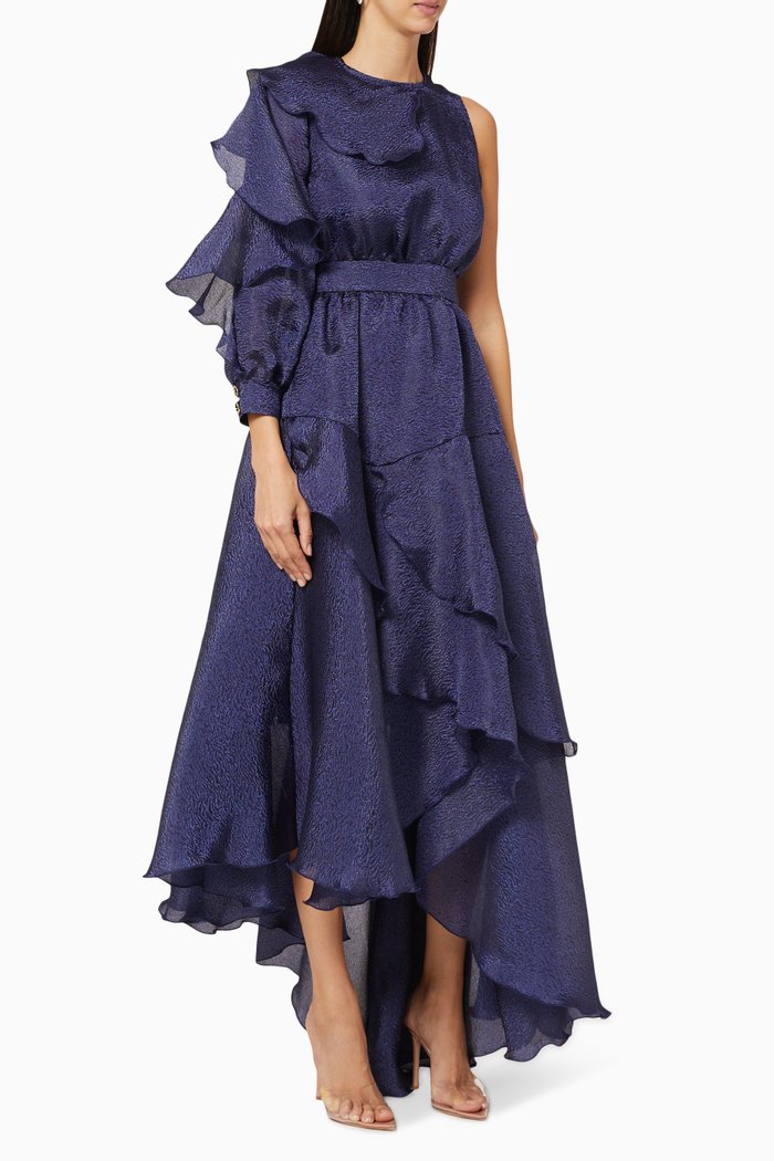 

Asymmetrical Frill Dress, Purple