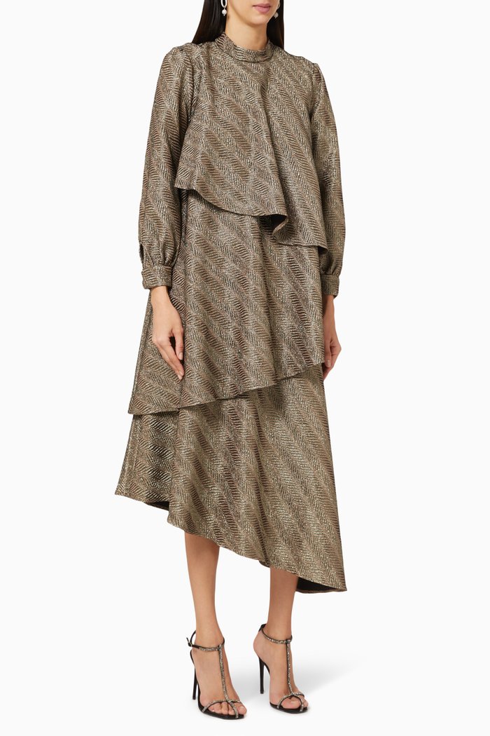 

Asymmetric Tiered Dress, Gold