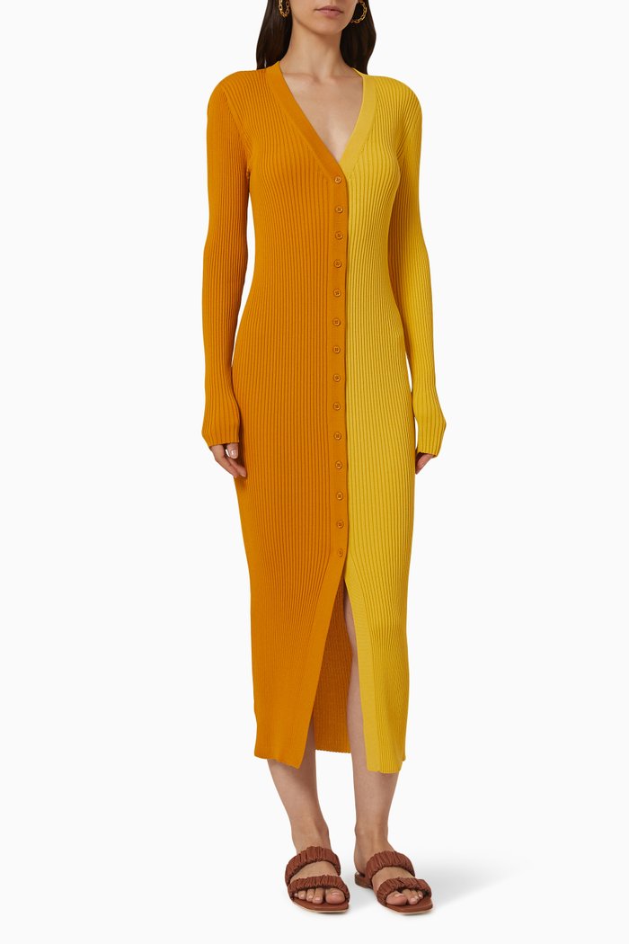 Shoko Sweater Dress in Ribbed Knit, Yellow