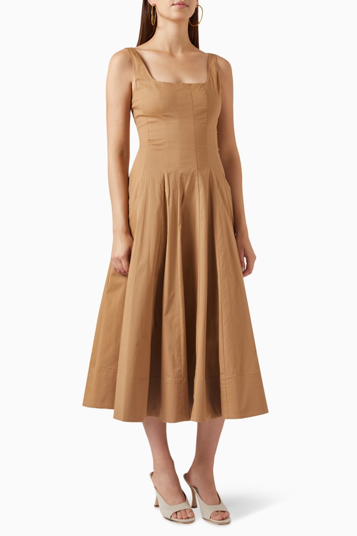 

Wells Midi Dress in Cotton Poplin, Brown
