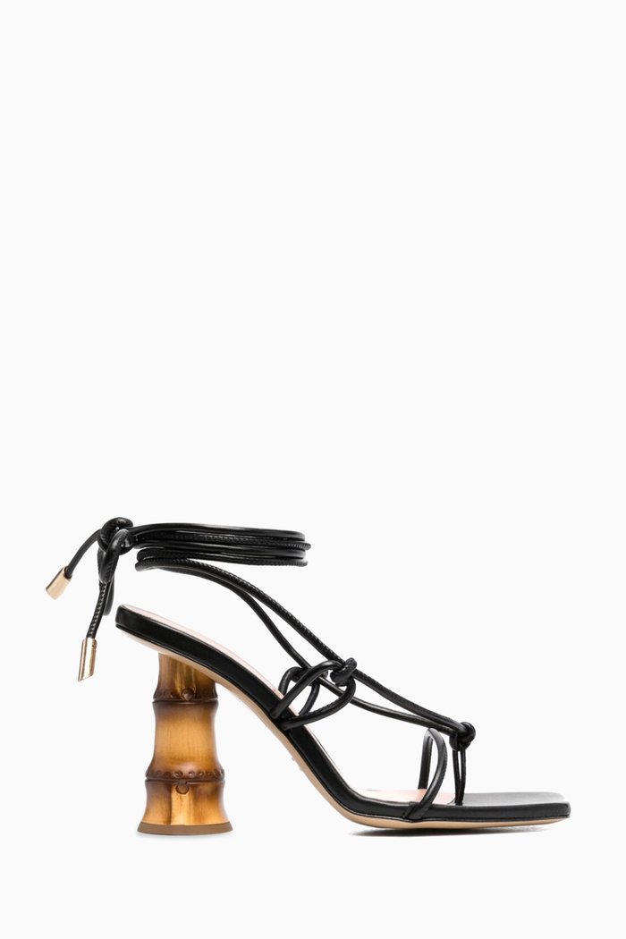 

Eolo High Heel Lace-up Sandals in Leather, Black