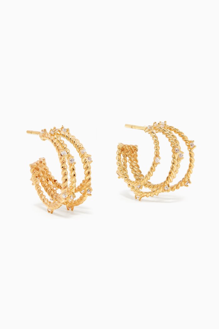 

Modern Vintage Hoops with Crystals in 18kt Gold-plated Brass