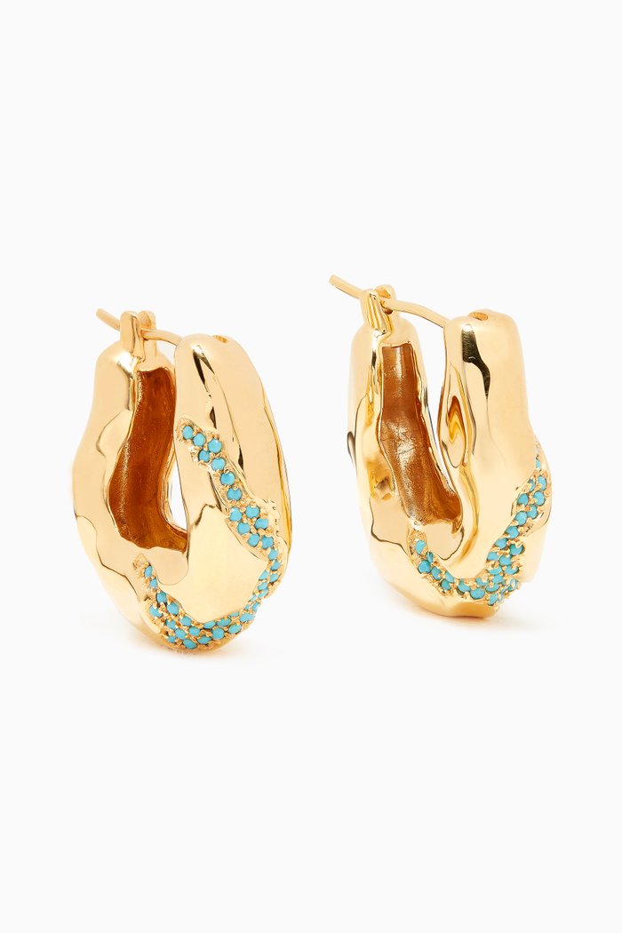 

Feminine Waves Statement Hoops with Turquoise in 18kt Gold-plated Brass