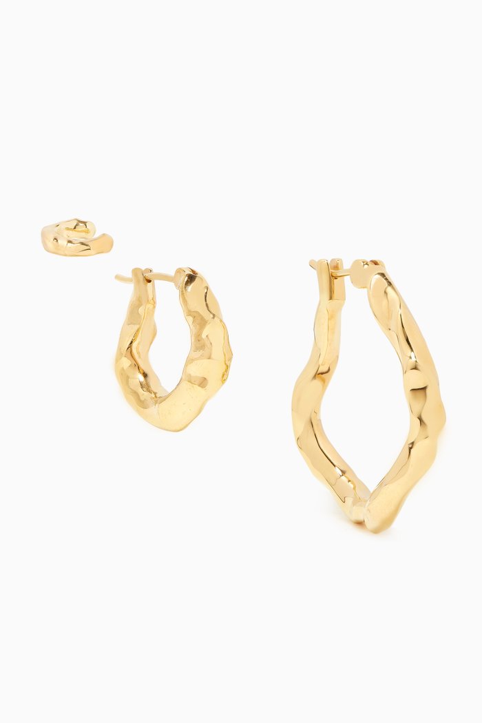 Feminine Waves Hoop Earring Set in 18kt Gold-plated Brass