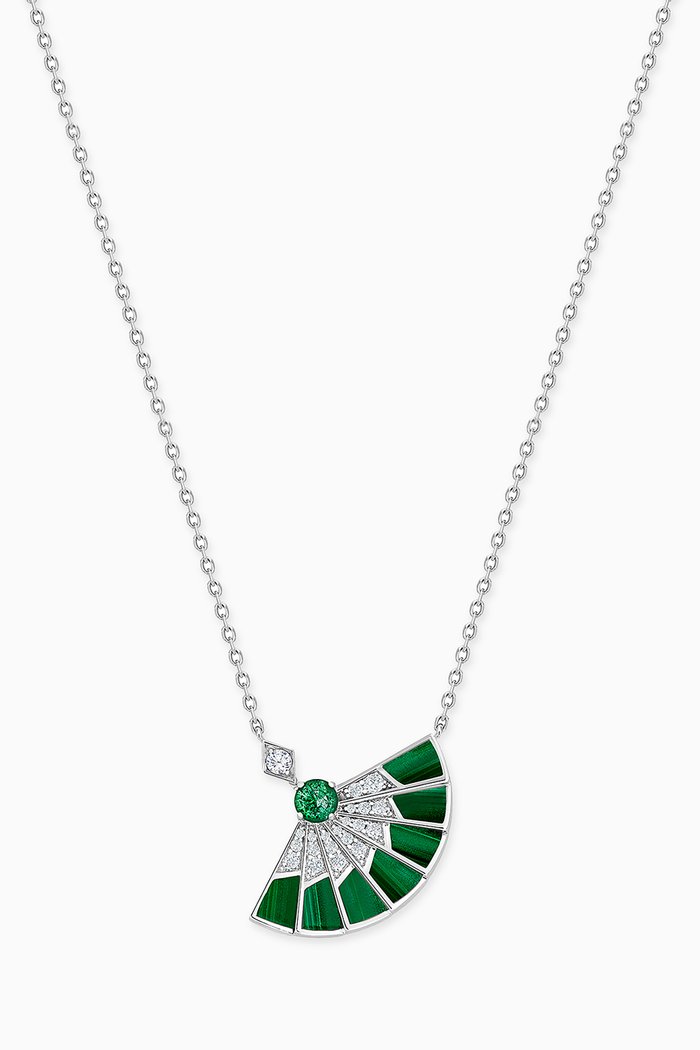 

Fanfare Symphony Diamond Pendant with Emerald & Malachite in 18kt White Gold, Green