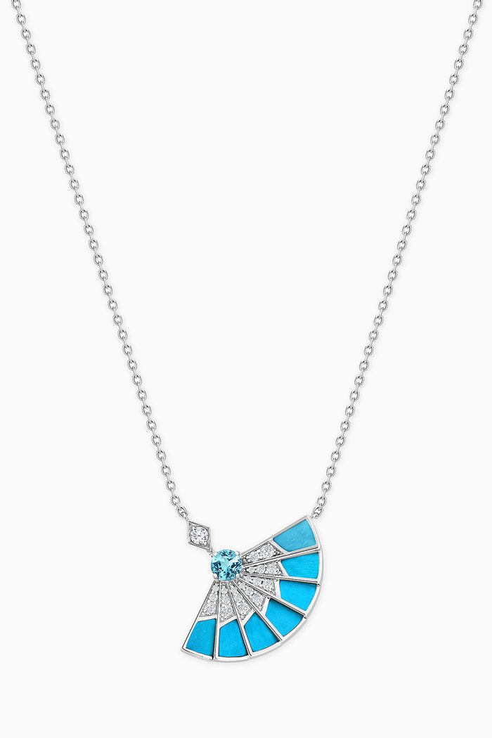 

Fanfare Symphony Diamond Pendant with Aquamarine & Turquois in 18kt White Gold, Blue