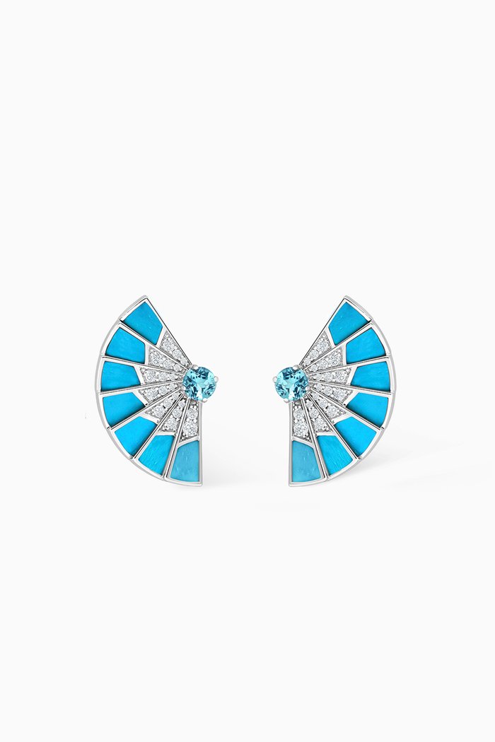 

Fanfare Symphony Diamond Earrings with Aquamarine & Turquois in 18kt White Gold, Blue