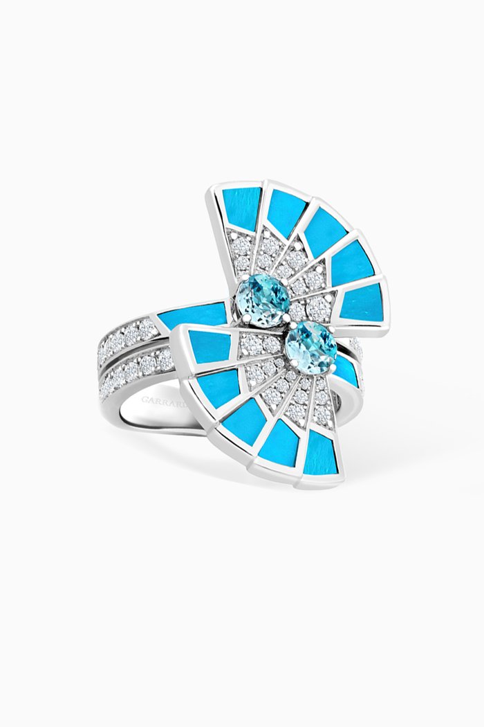 

Fanfare Symphony Diamond Ring with Aquamarine & Turquois in 18kt White Gold, Blue
