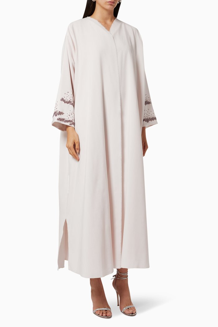 

Embroidered Straight Cut Crêpe Abaya Set, Pink