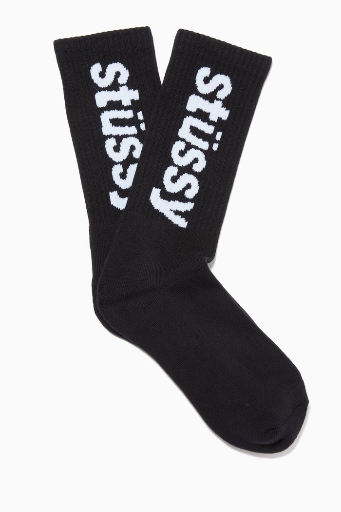

Helvetica Jacquard Logo Crew Socks in Cotton, Black