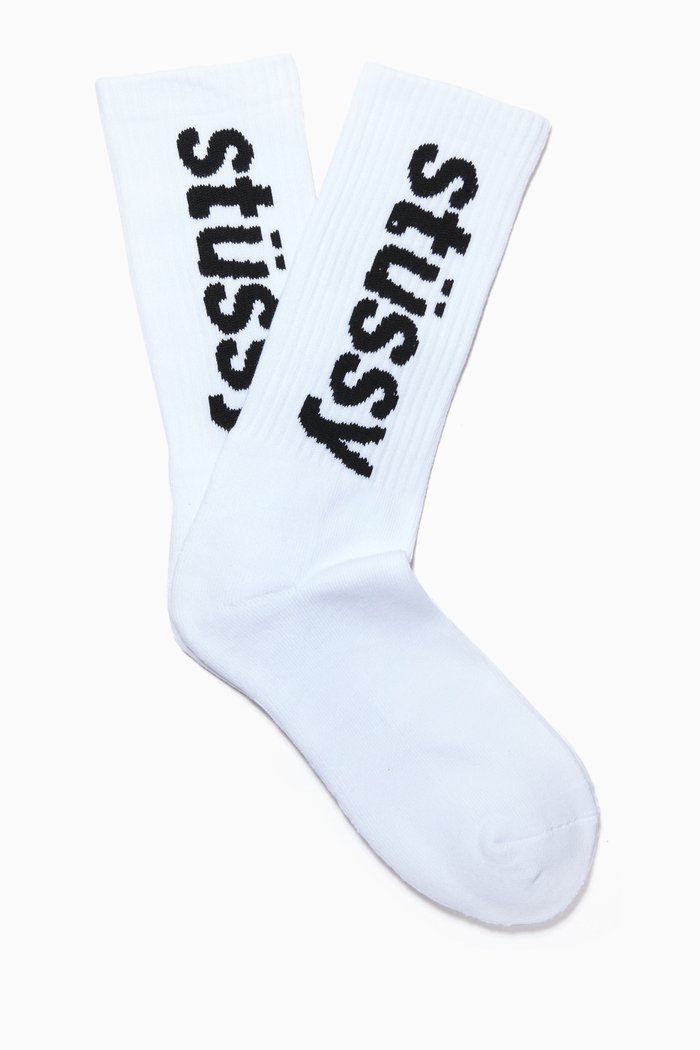 

Helvetica Jacquard Logo Crew Socks in Cotton, White