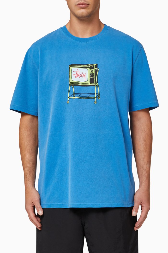 

Rolling TV Pigment Dyed Cotton T-shirt, Blue