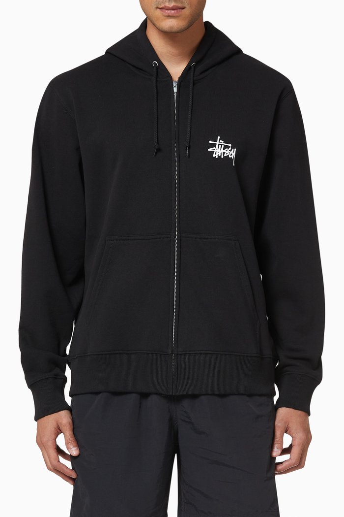 Basic Stüssy Jersey Zip Hoodie, Black