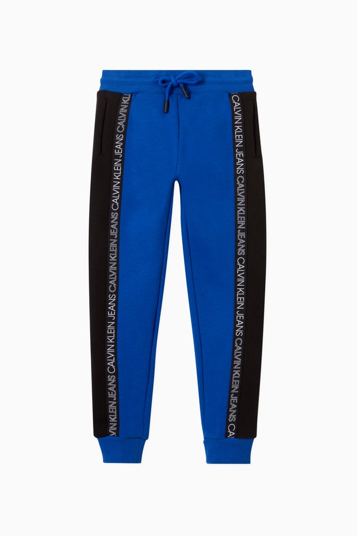 Colour Block Track Pants in Organic Cotton Blend, Blue
