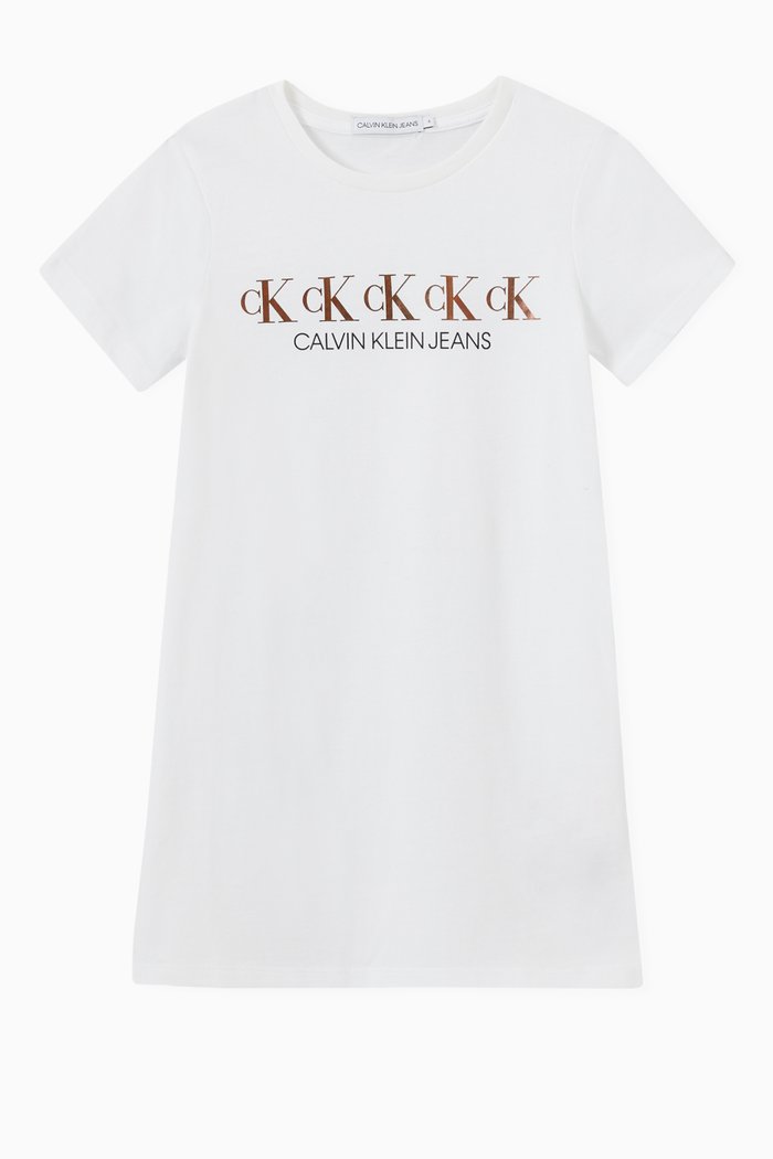 

Logo Foil Repeat T-shirt Dress in Organic Cotton Jersey, White