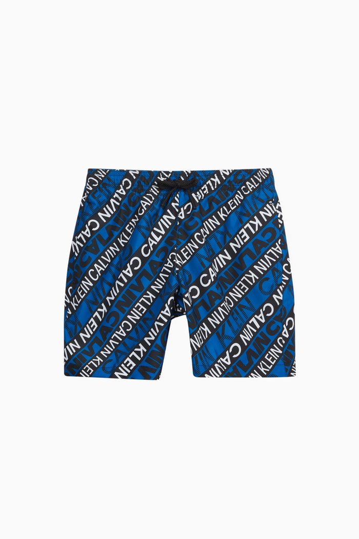 

Medium Drawstring Print Swim Shorts, Blue