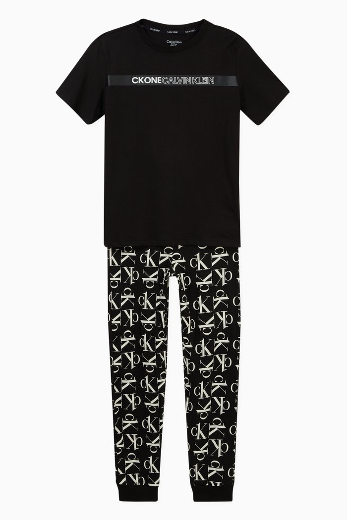 Pyjama Set in Organic Cotton Jersey, Black