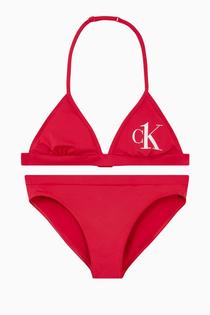 

Logo Print Triangle Bikini Set, Pink