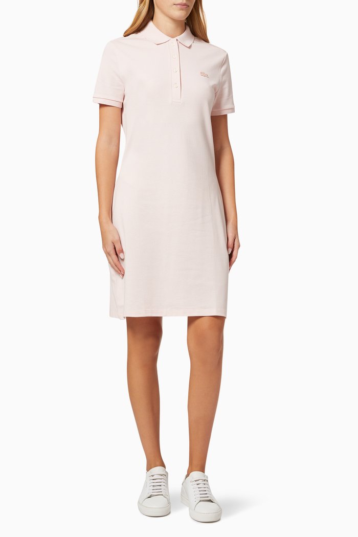 

Slim Fit Polo Dress in Stretch Cotton Piqué, Pink