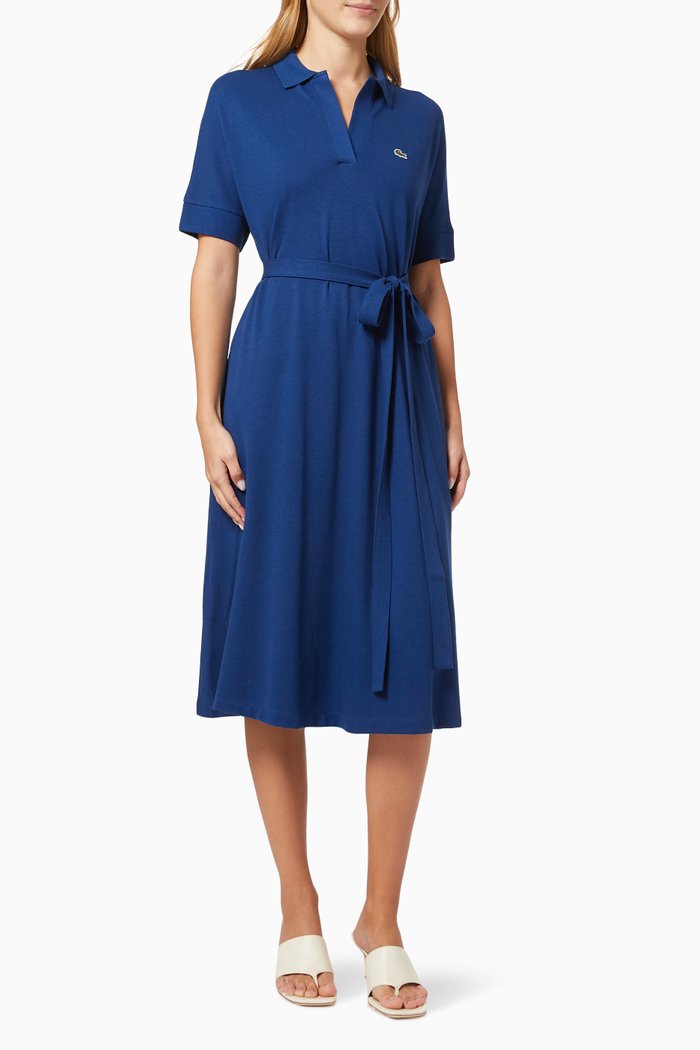 

Loose Fit V-neck Polo Dress in Cotton Blend Piqué, Blue