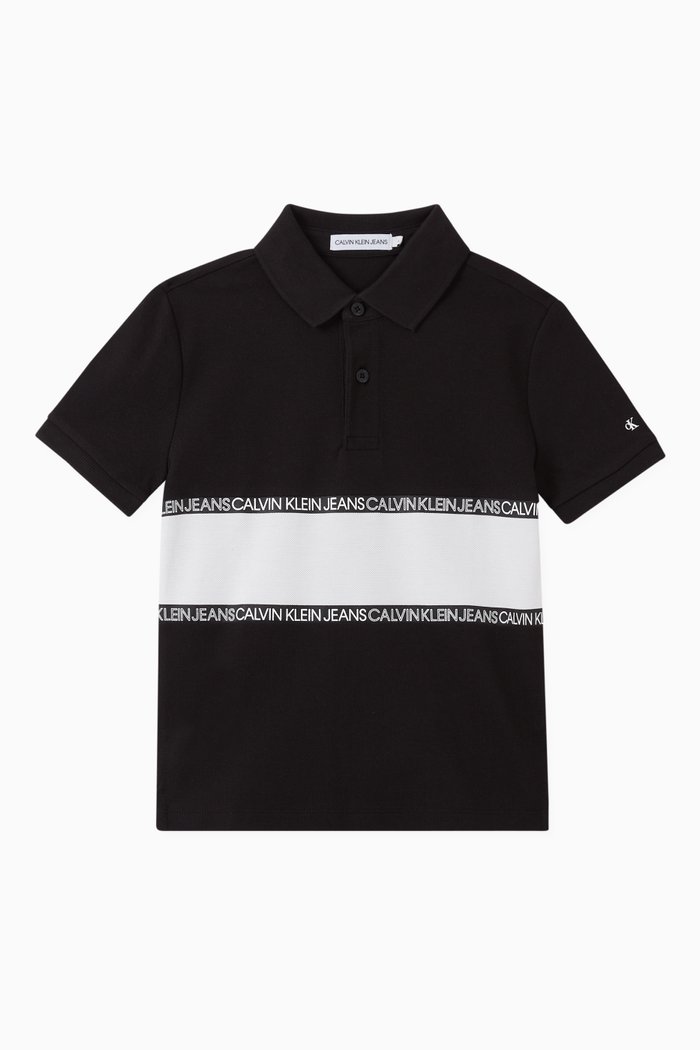 

Colour-block Logo Tape Polo Shirt in Organic Cotton Piqué, Black